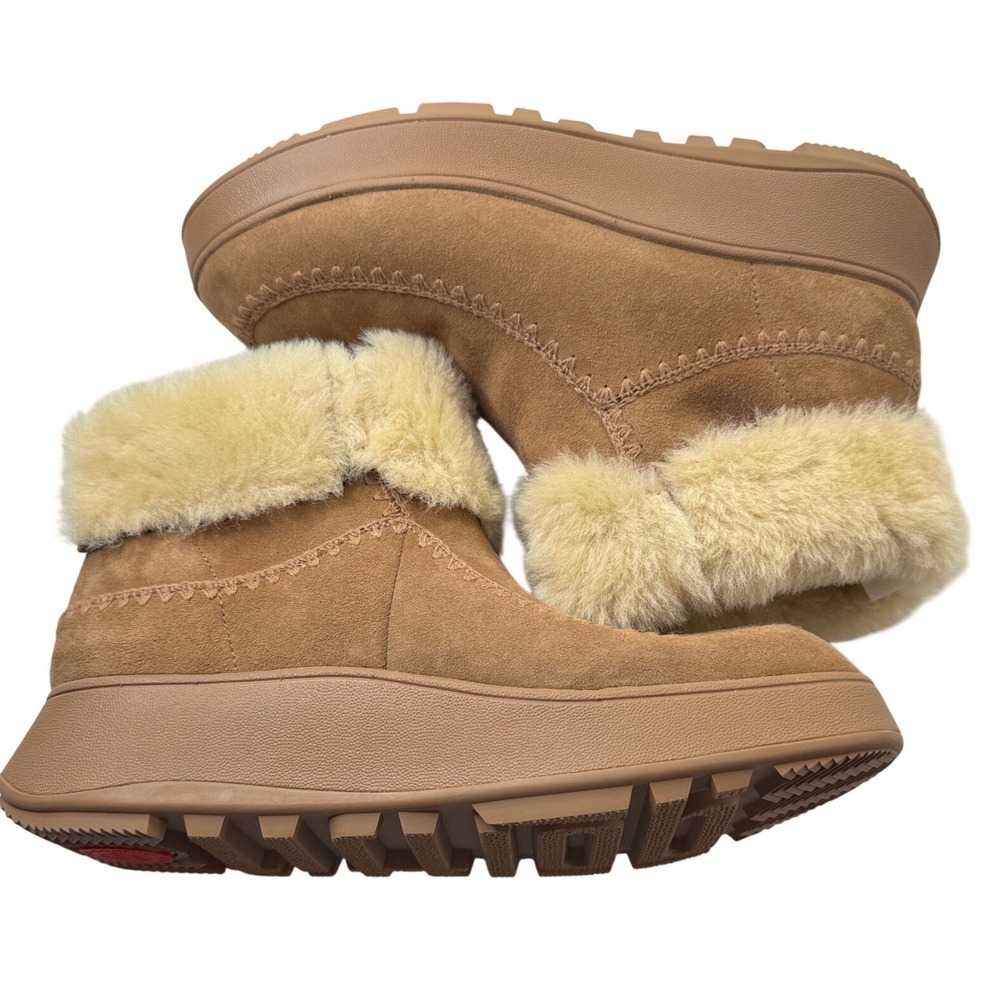 FitFlop Mukluk Short Suede Shearling Boots Tan Platform‎ Womens 11